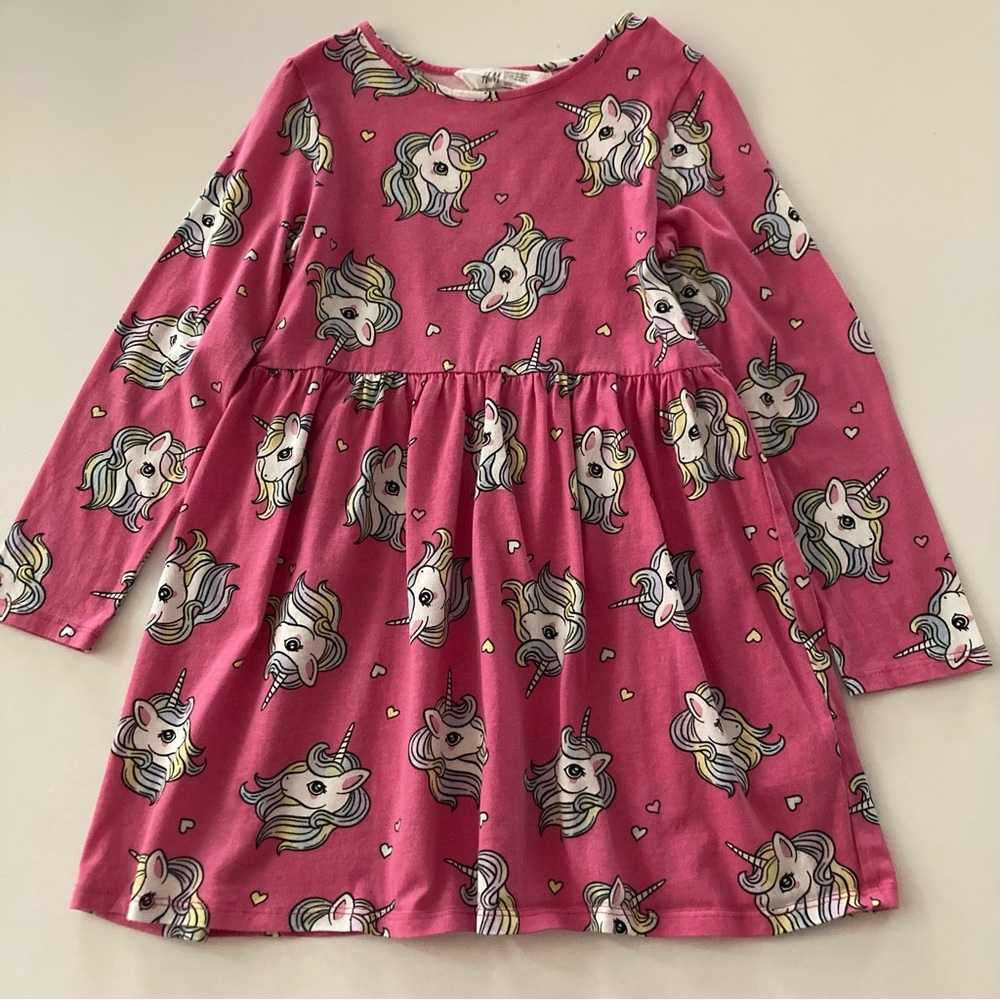 H&M Girls 6X 7 Pink Unicorn Jersey Dress